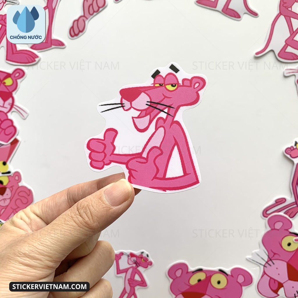 Bộ sticker Báo Hồng - Pink Panther decal hình dán chống nước trang trí xe, laptop, nón bảo hiểm