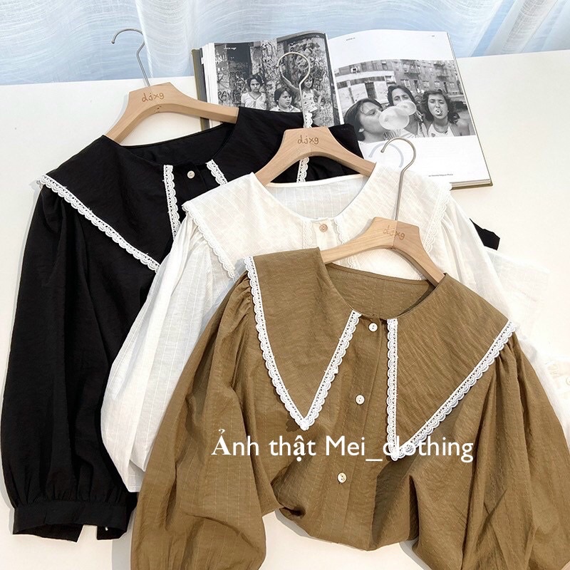 [Ảnh thật/sẵn] Áo sơmi MISA tay lửng nhiều màu thiết kế cổ bèo viền vintage A42