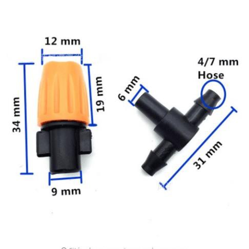 Béc tưới phun sương, nhỏ giọt cam không tắc (1 béc cam và 1 chân T) - HV Store 231
