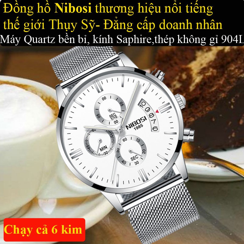 Đồng hồ nam đẹp Nibosi 1985 chính hãng cao cấp giá rẻ mặt tròn đeo tay dâY dây kim loại bé