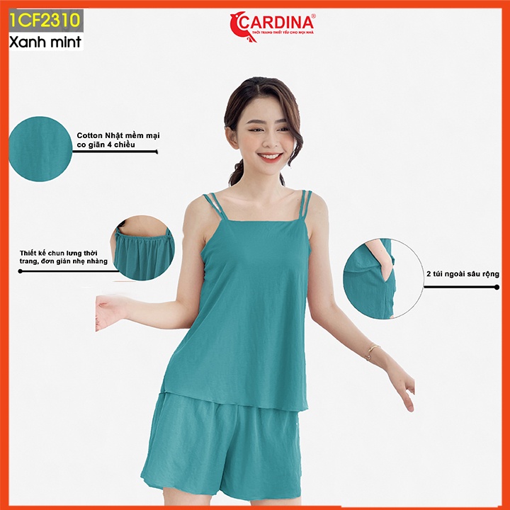 Đồ bộ nữ CARDINA chất cotton Nhật cao cấp quần đùi áo hai dây mềm mại mang đến vẻ đẹp nữ tính cho phái đẹp 1CF23.