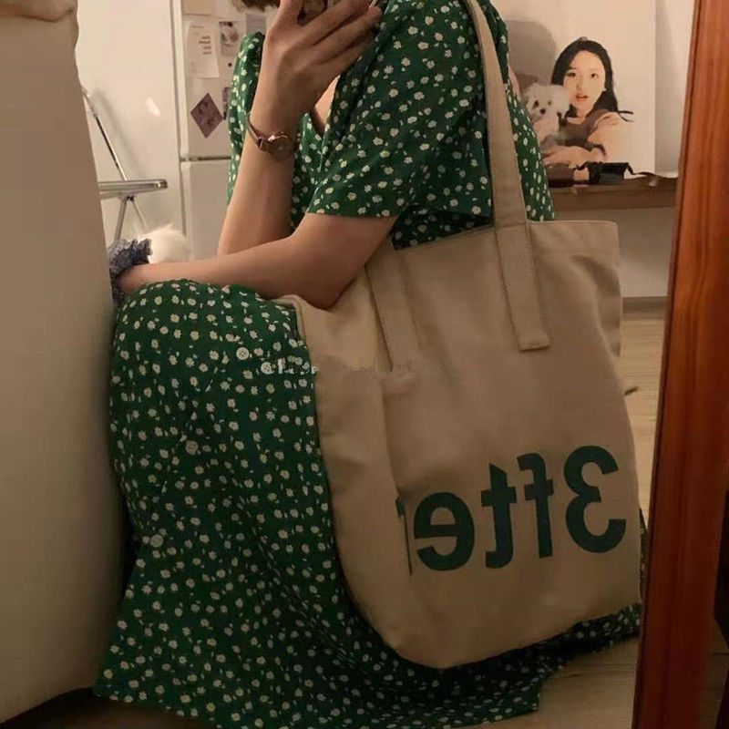 Túi tote đeo vai vải canvas đơn giản thời trang có túi zip bên trong sức chứa lớn phong pách Hàn Quốc mới 2021 cho nữ