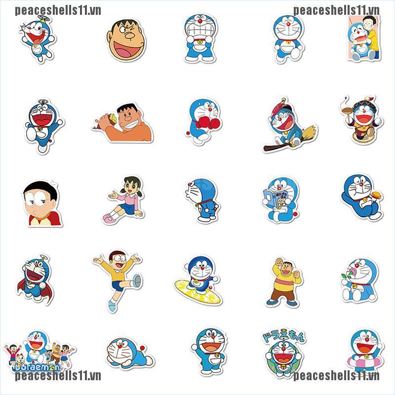 Bộ 50 Miếng Dán Hình Doraemon Trang Trí Xe Hơi / Laptop / Hành Lý / Ván Trượt / Xe Hơi