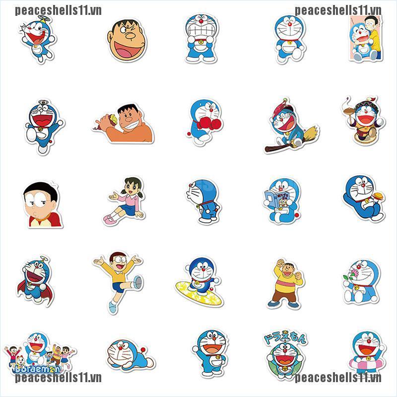 DORAEMON Bộ 50 Hình Dán Doraemon Xinh Xắn Trang Trí Xe Hơi / Xe Máy / Laptop