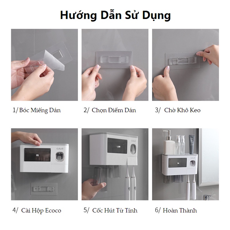 Bộ Nhả Kem Đánh Răng Tự Động OENON Dán Tường, Có Cốc Hút Từ Tính