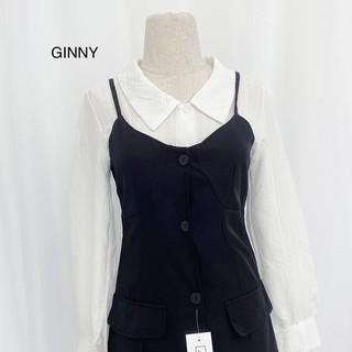 Set Yếm Đen Nút Kèm Áo Sơ Mi TH088 GINNY