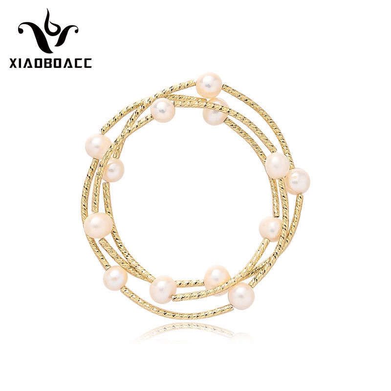XiaoboACC Vòng tay nhiều lớp xi mạ vàng 18K đính ngọc trai giả không gây dị ứng thời trang cho nữ