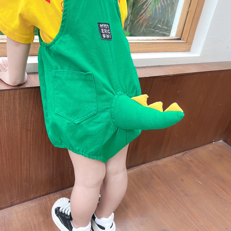 Bộ Áo Liền Quần Bằng Cotton Nguyên Chất In Hình Khủng Long Hoạt Hình Ba Chiều Thời Trang Mùa Hè Hàn Quốc Cho Bé
