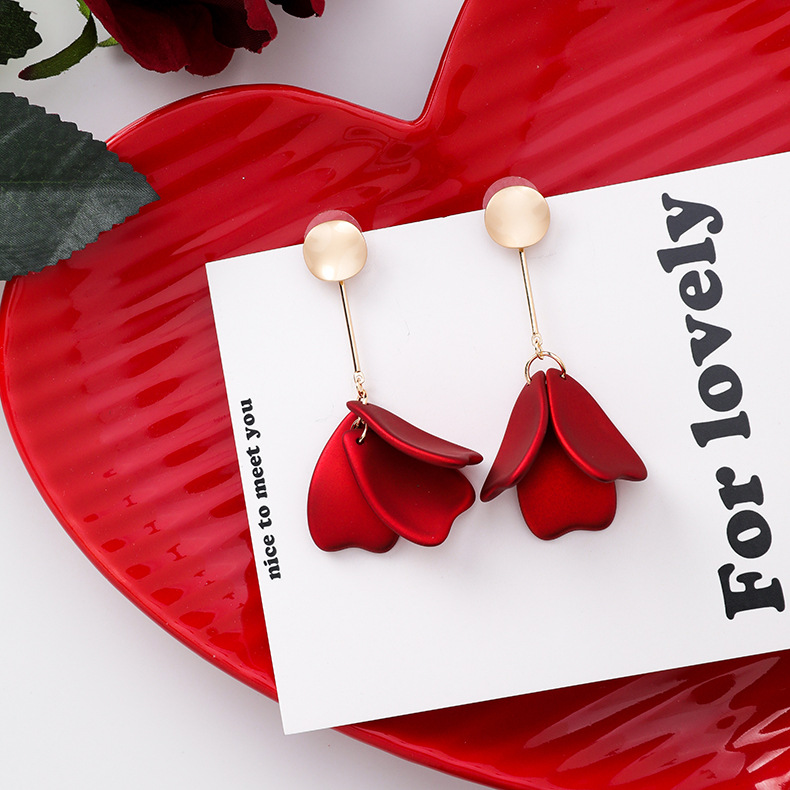 Khuyên Tai Dáng Dài Thiết Kế Hình Cánh Hoa Phong Cách Retro Dễ Thương