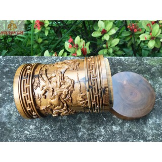 [TRẠM KHẮC TINH XẢO] Hộp đựng trà mã đáo thành công bằng gỗ bách xanh