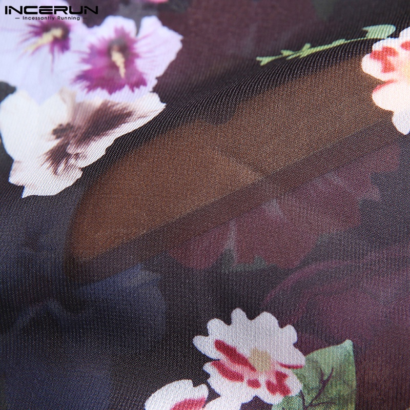 INCERUN Áo Lưới Hoa Xuyên Thấu Cổ V Gợi Cảm Dành Cho Nam