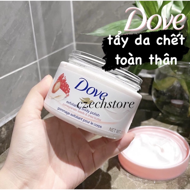 Tẩy da chết body Dove Exfoliating Body Polish đủ mùi(Lựu,maca, kiwi, oải hương)