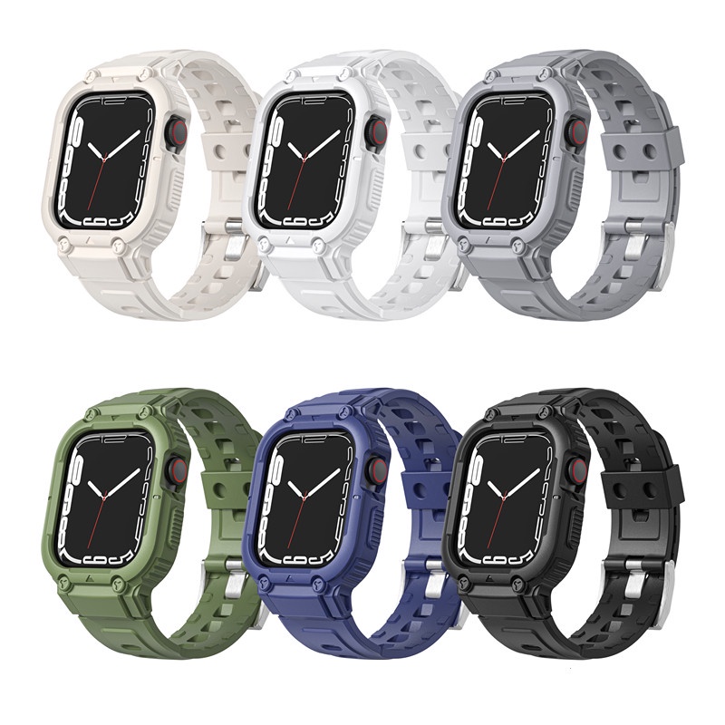 Ốp Dây Đeo Silicone + Ốp Bảo Vệ Cho Đồng Hồ Thông Minh Apple Watch 40mm 41mm 44mm 45mm iWatch Series 8 7 6 5 4