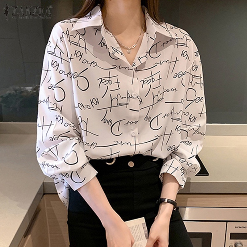 Áo sơ mi ZANZEA cho nữ tay dài cổ bẻ phong cách Hàn Quốc thời trang