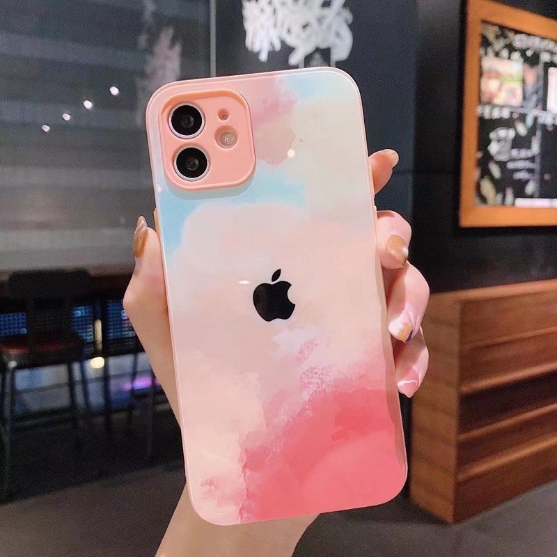 (iPhone6 đến 12 Pro Max)_Ốp Lưng Mặt Kính Cường Lực 9H Chống Sốc họa tiết loang màu cẩm thạch bảo vệ camera