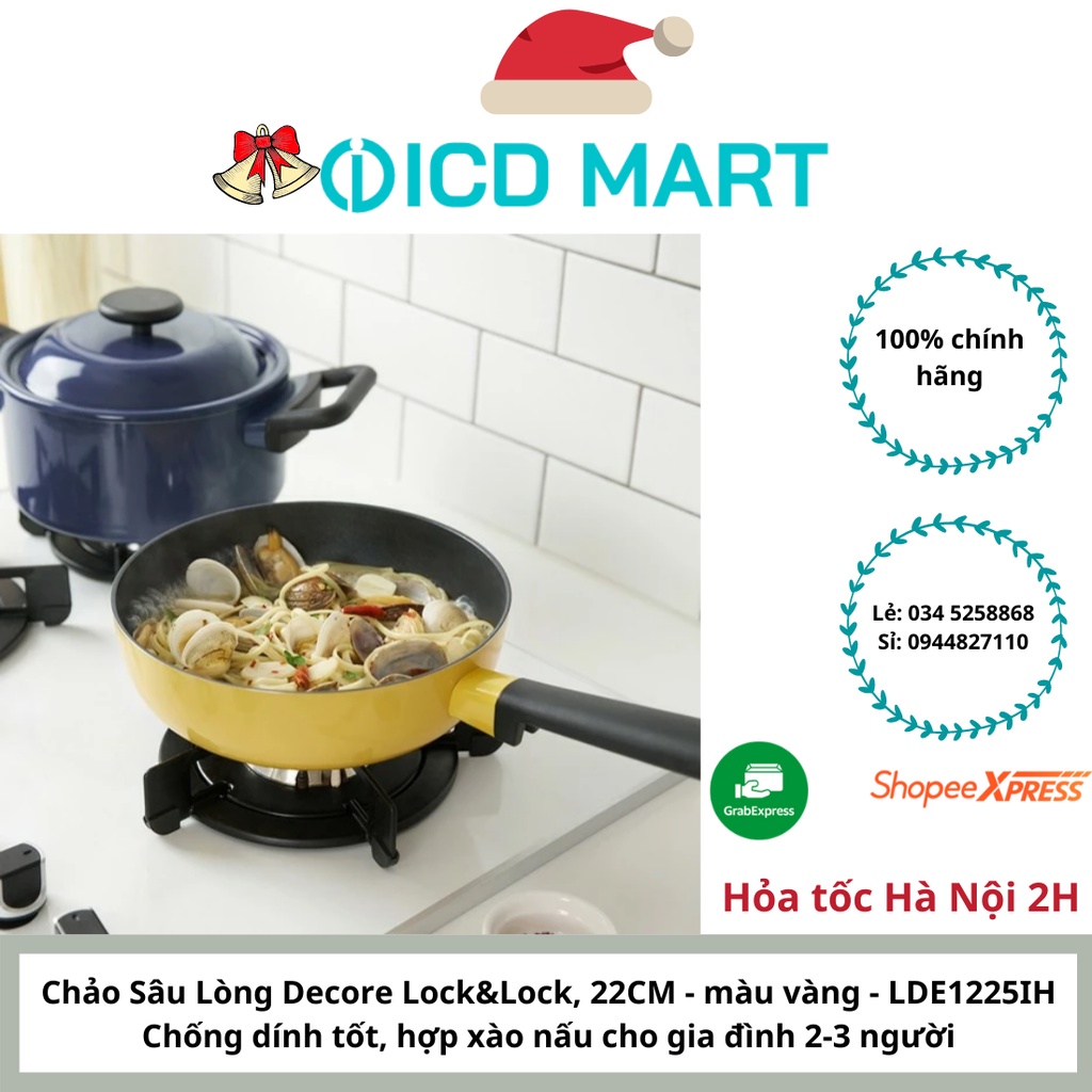 [Lock&amp;Lock]  Chảo Sâu Lòng Decore Lock_Lock, 22CM - màu vàng - LDE1225IH, chất liệu Titanium, chống dính tốt, decor đẹp