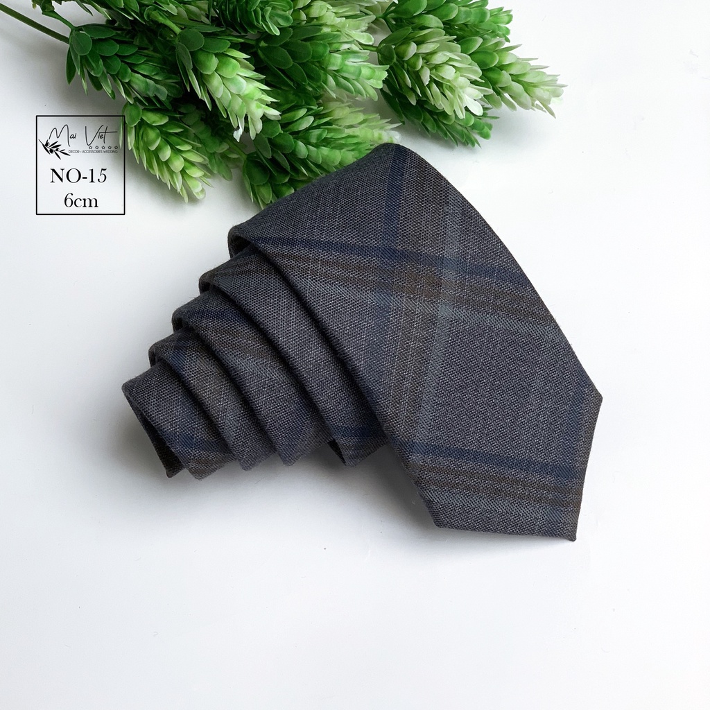 Cà vạt nam bản 6cm, họa tiết kẻ caro