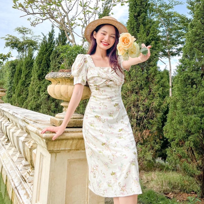 Đầm LAUREL - Đầm dài cổ vuông xoắn ngực