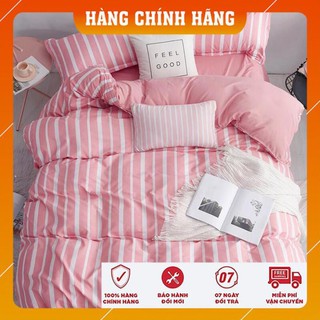 Chăn ga gối cotton poly kẻ sọc hồng nhập khẩu bộ 4 món Chăn, ga , 2 vỏ gối