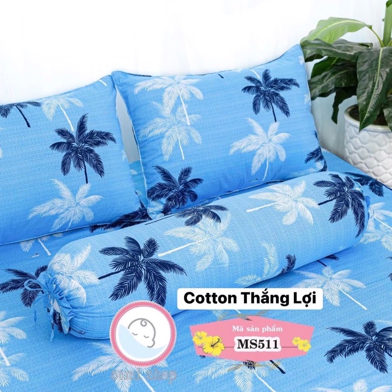 Drap Thắng Lợi, ga trãi giường cotton 100% chính hãng chất vải dày dặn, thấm hút mồ hôi mẫu CÂY DỪA