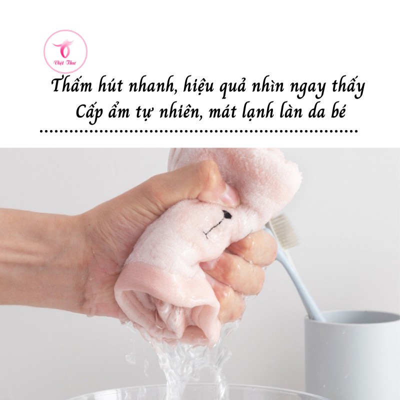 Khăn mặt trẻ em cotton hình gấu cao cấp VIỆT THƯ, siêu mềm mại, siêu thấm hút, 50gr, 25x50cm