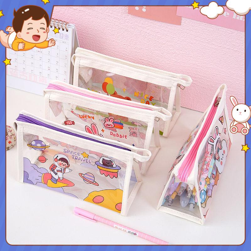 ⭐ iLado ⭐  Túi đựng bút trong suốt cute túi nilong/PVC stickers túi zip nhỏ hộp vải đựng đồ Hộp đựng hộp bút hologram bút cute bọc zip tiểu an văn phòng phẩm Đa Dụng túi đựng đồ dùng cá nhân hình