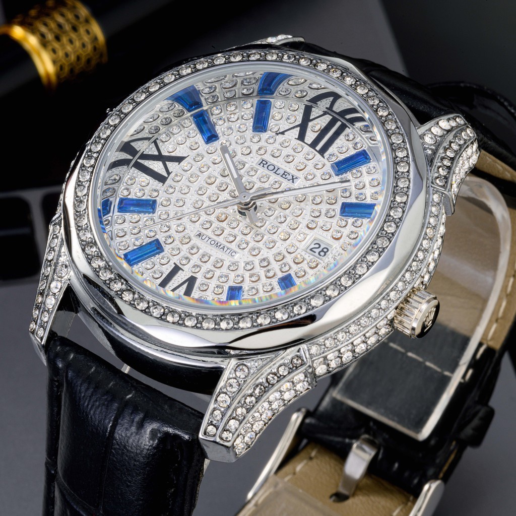 Đồng hồ nam Rolex đính đá full box dây da - bảo hành 12 tháng DH515