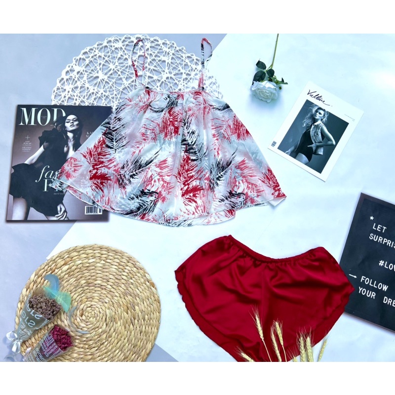 Đồ ngủ sexy nữ 🥰Free ship🥰 Bộ yếm Voan hoa sexy satin phối voan 40&lt;65kg