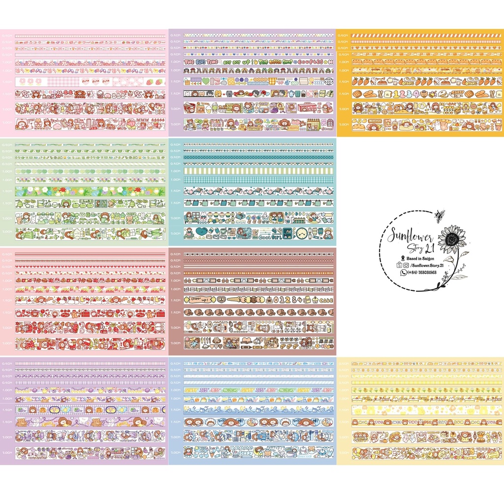 Hộp 100 cuộn washi tape dễ thương dùng trang trí sổ, trang trí bullet journal