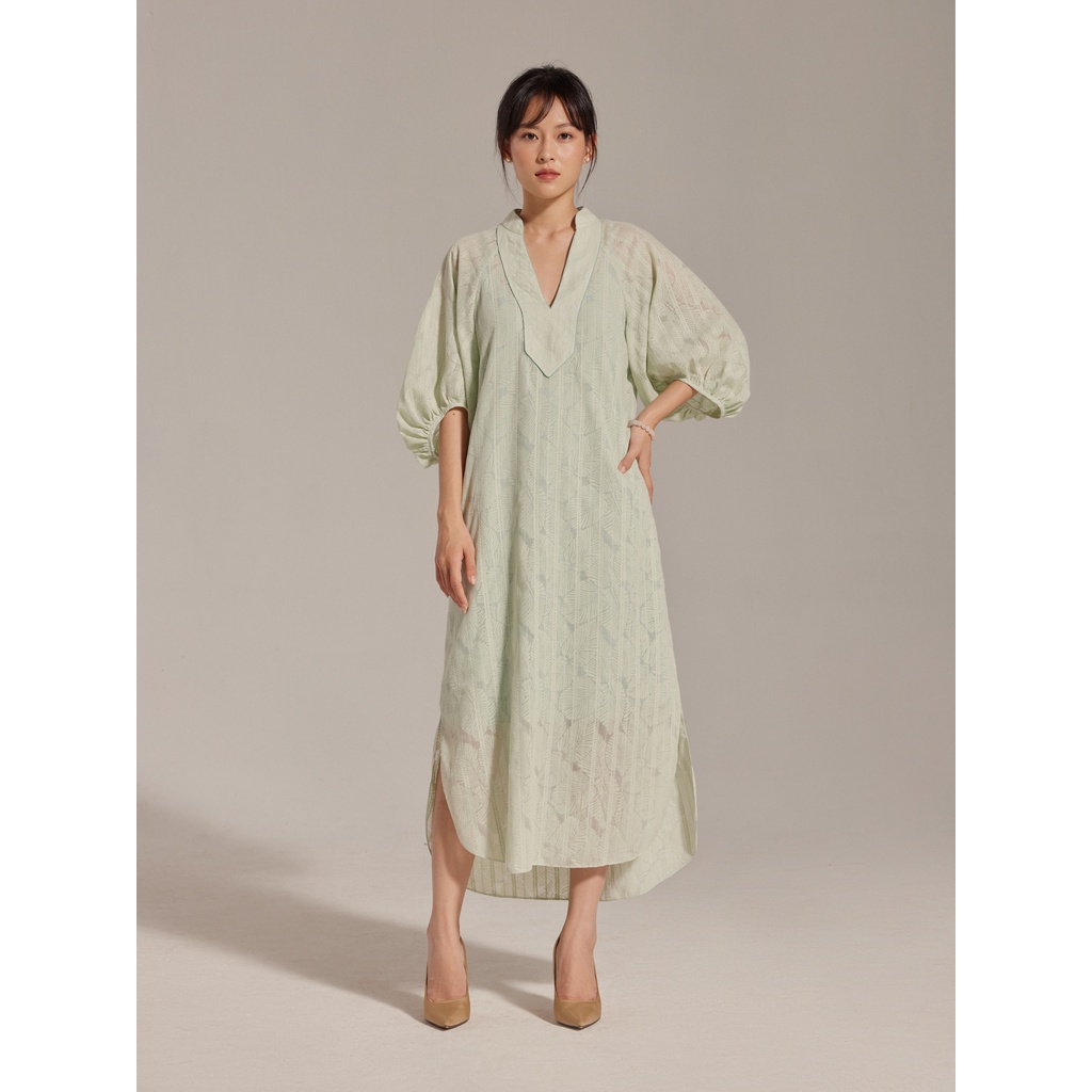 Đầm cổ trụ hoạ tiết chiếc lá Mauve Leaf dress