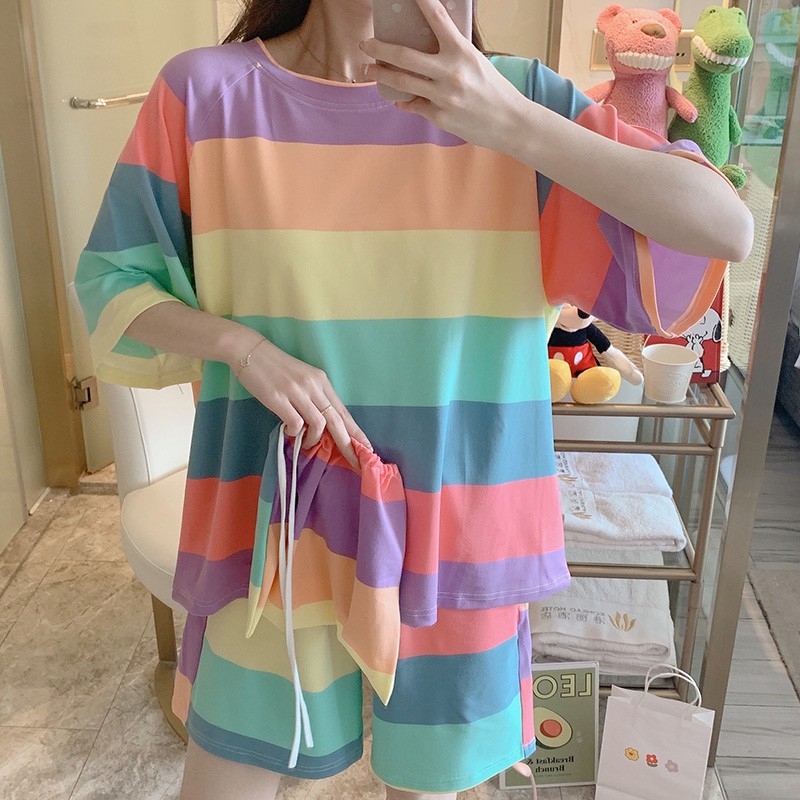 [Mã WAXANH22 giảm 15% đơn 150k] Bộ đồ mặc nhà cotton thun sữa 7 sắc cầu vồng có bigsize [BC12] | BigBuy360 - bigbuy360.vn