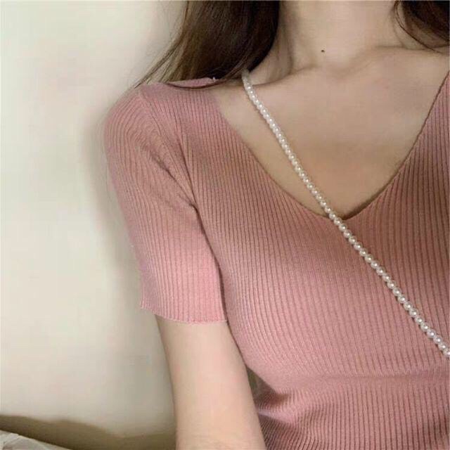 Áo len tăm bigsize hàng Quảng Châu cổ tim cộc tay - Loại 1 AT150 | BigBuy360 - bigbuy360.vn