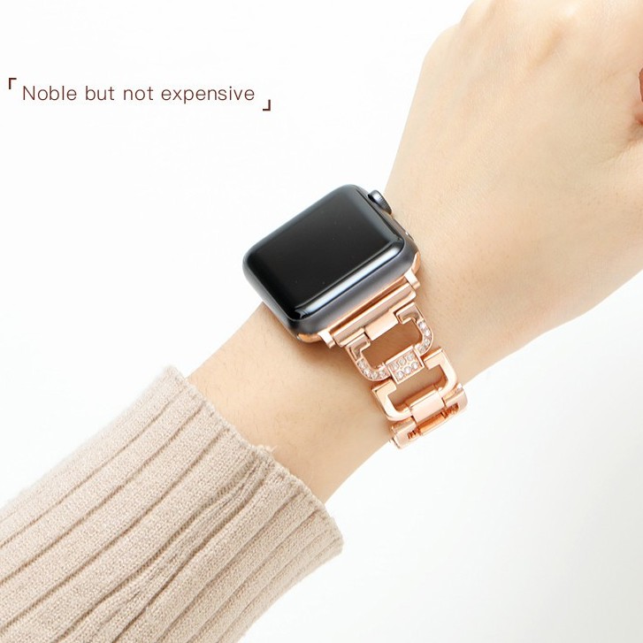 Dây đeo kim loại đính đá thoáng khí thích hợp cho đồng hồ thông minh Apple Watch 1/ 2/ 3/ 4/ 5/ 6/ SE 38/ 40/ 42/ 44mm