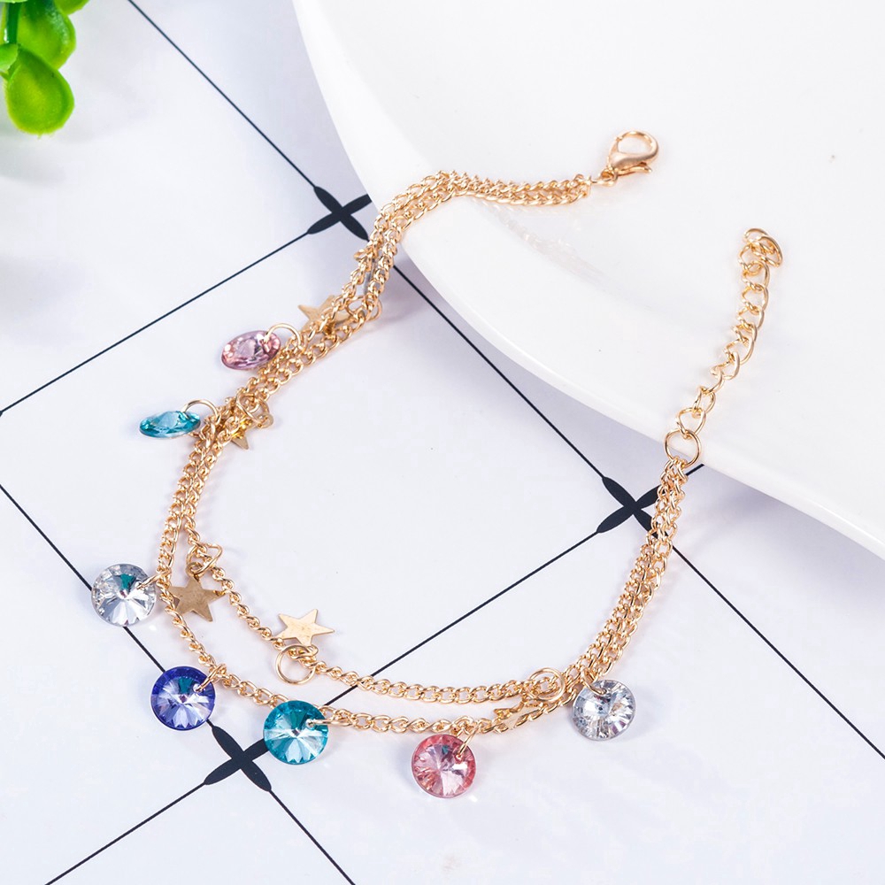 [READY STOCK] Fashion Beach Colorful Crystal Star Anklet Shiny Women Double Layer Feet Chain | BigBuy360 - bigbuy360.vn