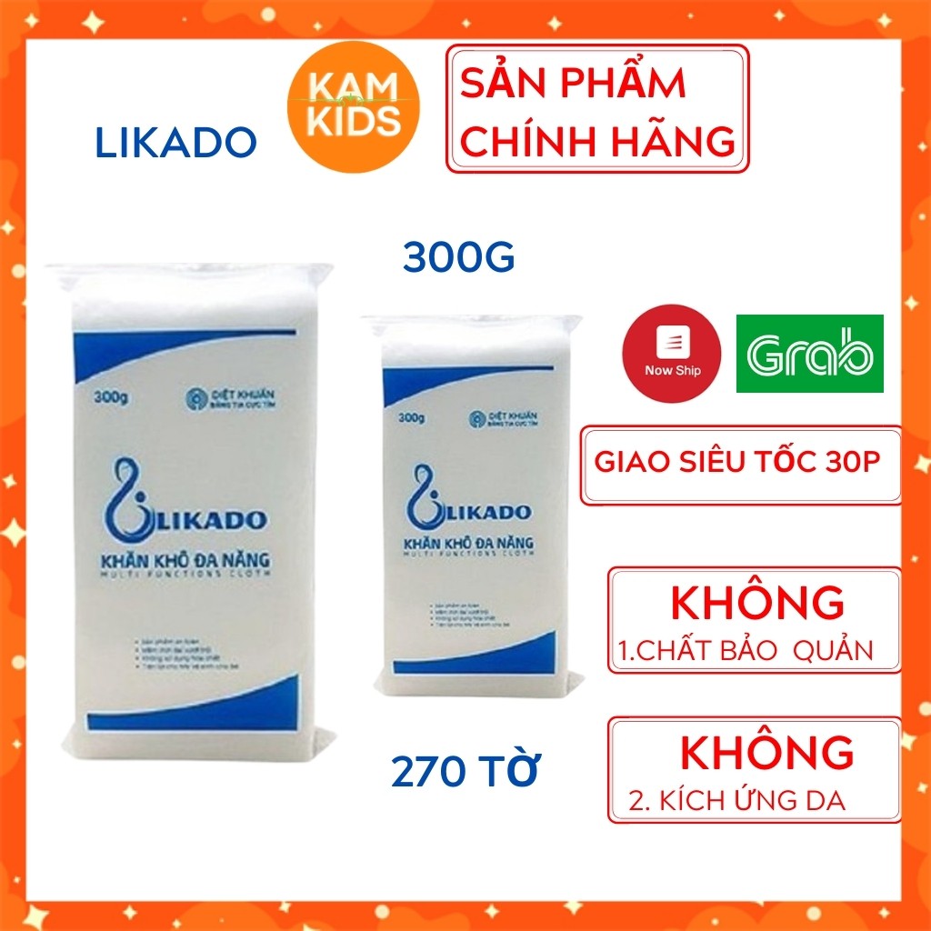 Khăn khô đa năng LIKADO 300g/400g cho bé mềm mịn không mùi, không chất bảo quản, không kích ứng