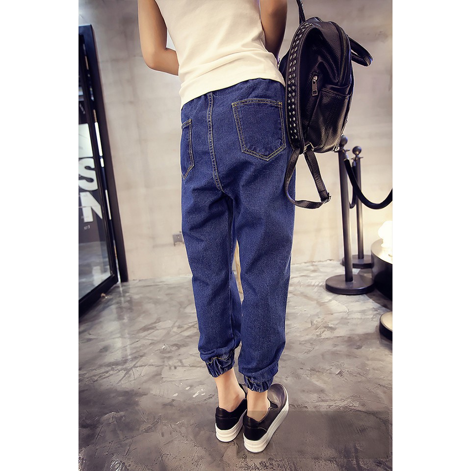 SUXI Quần Jean Ống Rộng Lưng Thun Phong Cách Hàn Quốc Dành Cho Nữ