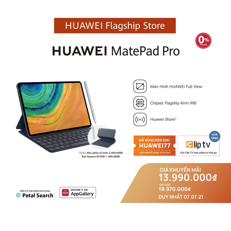 Máy tính bảng Huawei MatePad Pro (6GB/128GB) |Kèm bút cảm ứng Huawei M-Pencil + bàn phím