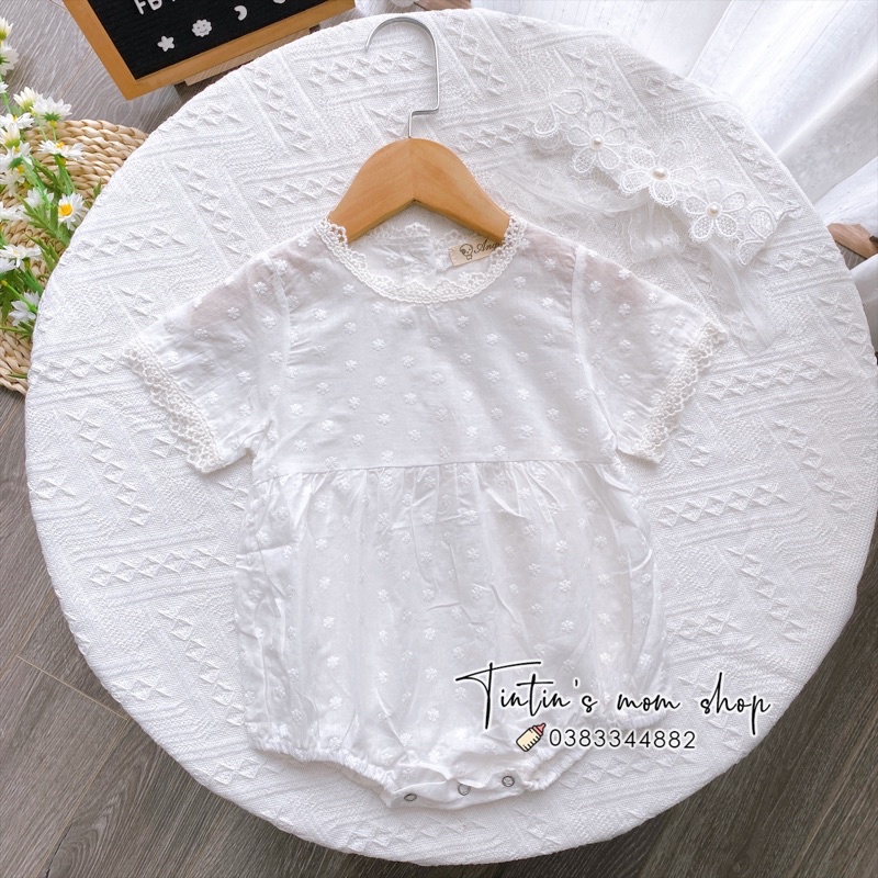 Bộ body hoa thô trắng cho bé gái 3-18M