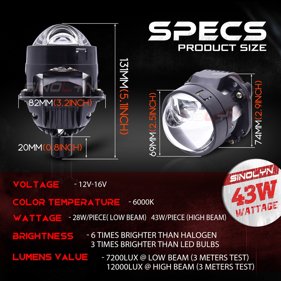 Đèn Pha LED 43W H7 H4 H1 9005 9006 2.5 Inch Chuyên Dụng Cho Xe Hơi