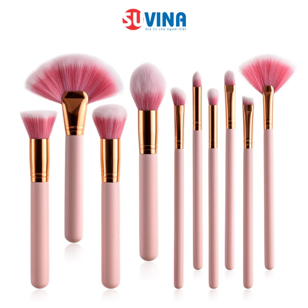 Set Cọ Trang Điểm Cá Nhân 10 Cây Màu Hồng Lông Siêu Mịn Cao Cấp Thuận Tiện Đầy Đủ Chức Năng Makeup Hiệu Quả
