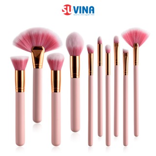 Set Cọ Trang Điểm Cá Nhân 10 Cây Màu Hồng Lông Siêu Mịn Cao Cấp Thuận Tiện Đầy Đủ Chức Năng Makeup Hiệu Quả