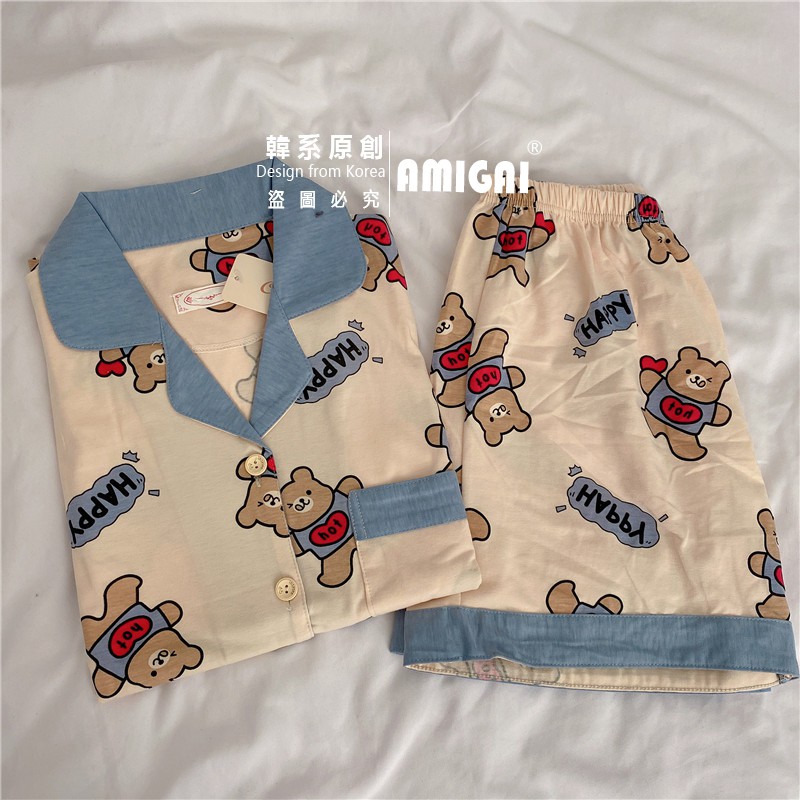 Bộ Đồ Ngủ Tay Ngắn Vải Cotton Mỏng Kiểu Nhật Bản Dễ Thương Cho Các Cặp Đôi