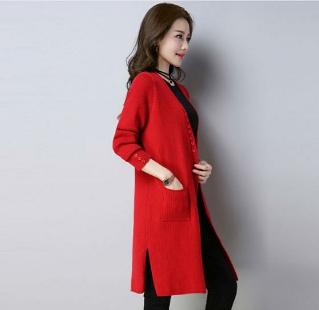 Hàng nhập - Áo khoác len nữ cardigan xẻ tà