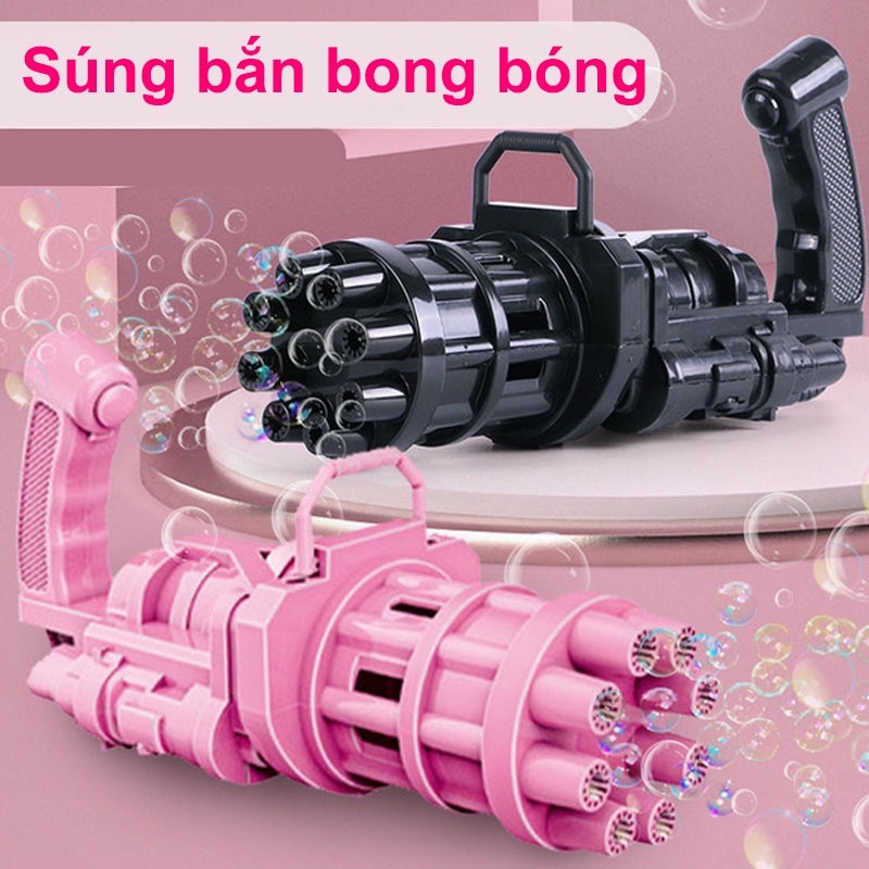 Súng Bắn Bong Bóng, 8 Nòng Thổi Cùng 1 lúc siêu nhiều bóng, máy sử dụng pin AA, sung thổi bong bóng, Tặng kèm xà phòng