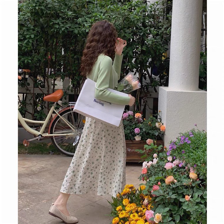 Chân Váy hoa nhí vải dập in hoa mới siêu xinh CV6915 Ulzzang style Hàng Quảng Châu