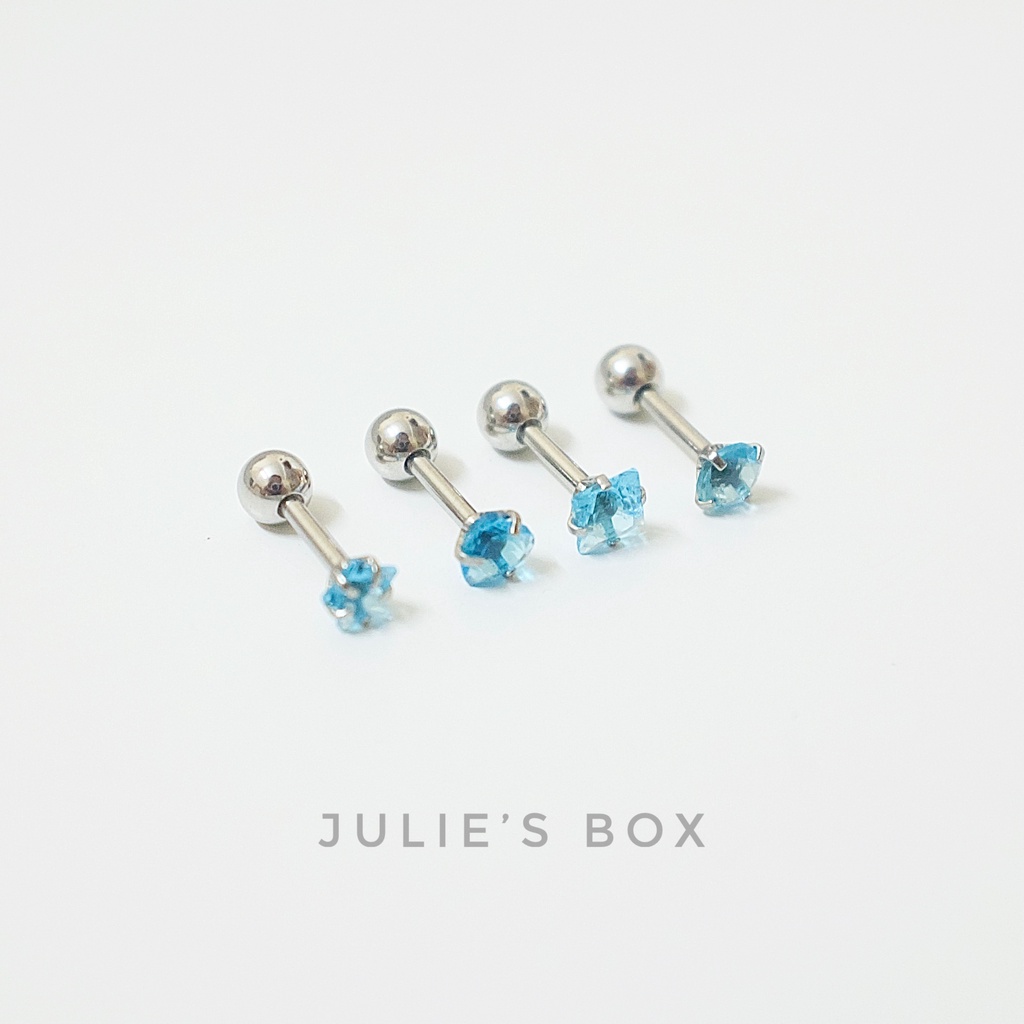 [1 Chiếc] Khuyên Tai Titan Đá Xanh Dương Unisex Màu Bạc Đuôi Bi Không Gỉ Sét Không Ngứa Bông Tai Nam Julies Box 66