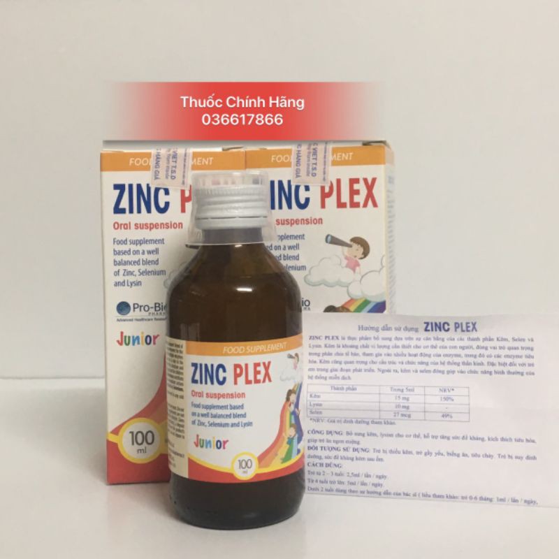 Siro ZinC Plex bổ sung Kẽm, Lysine, Selen giúp bé tăng đề kháng, ăn ngon 100ml
