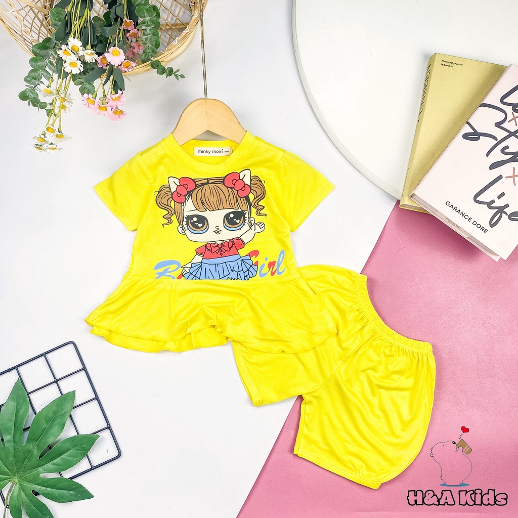 [Bé 7-32kg] Bộ ngắn tay lai bèo quần đùi thun lạnh bé gái Minky Mom cho bé từ 7-32kg - HÀNG CHUẨN LOẠI 1