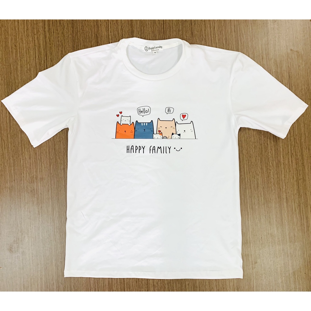 Áo thun tay lỡ Unisex Familylove - Áo phông tay lỡ nữ 4 chú Mèo HAPPY FAMILY chất liệu cotton 100% thoáng mát