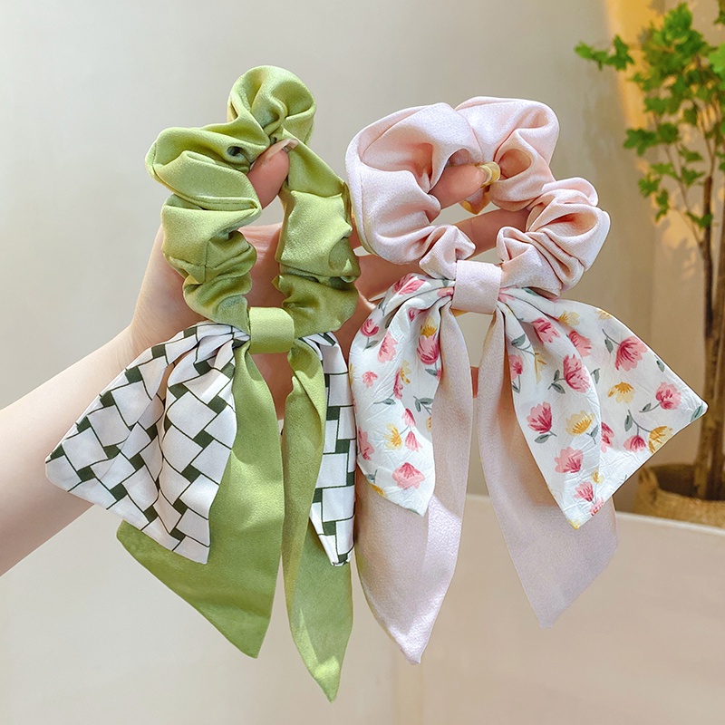 Dây Cột Tóc Lụa Thắt Nơ In Họa Tiết Hoa Mới Cho Nữ